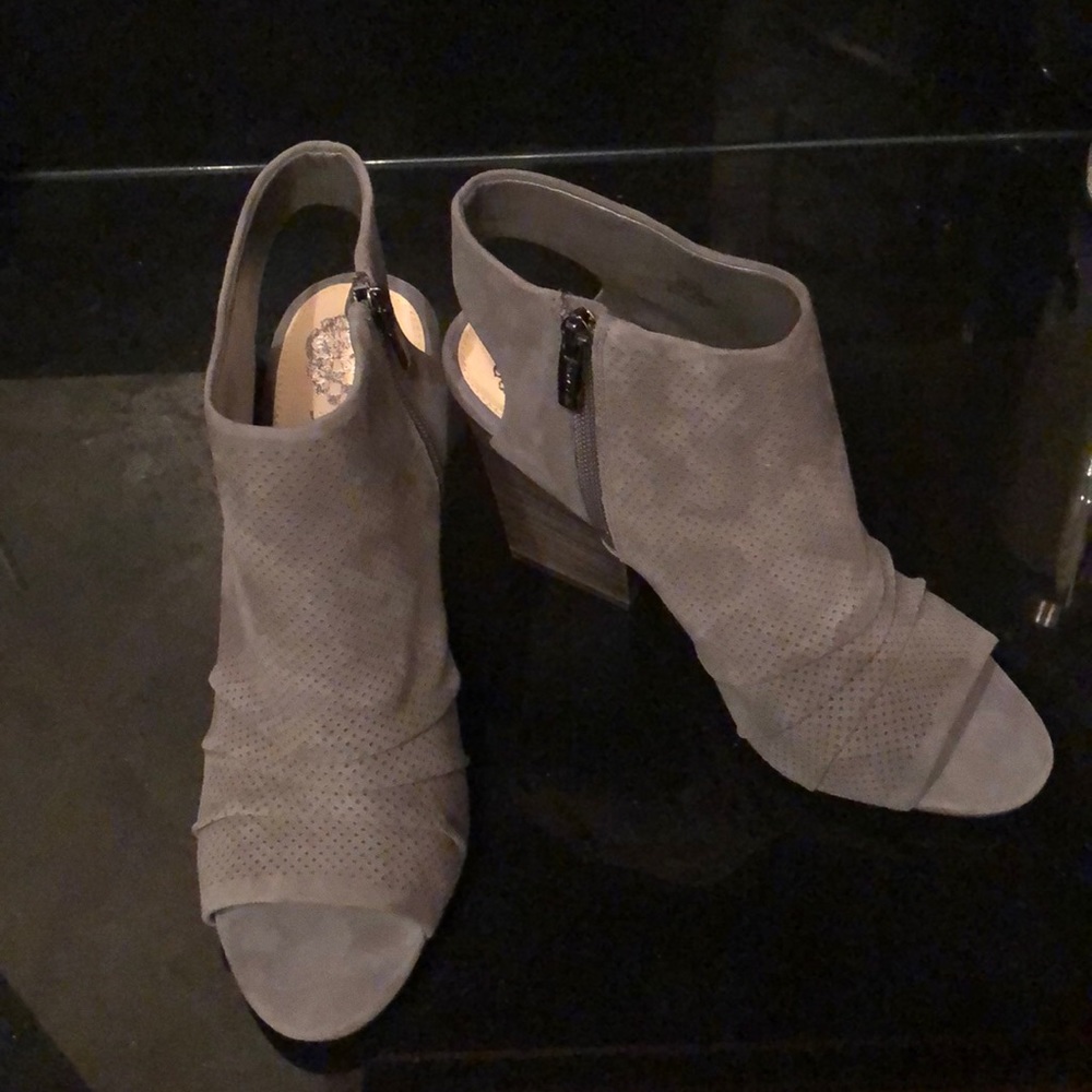 Vince Camuto Open Toe Booties- Gray Suede